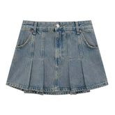 Jupe en jean plissée large et ajustée à taille moyenne assortie